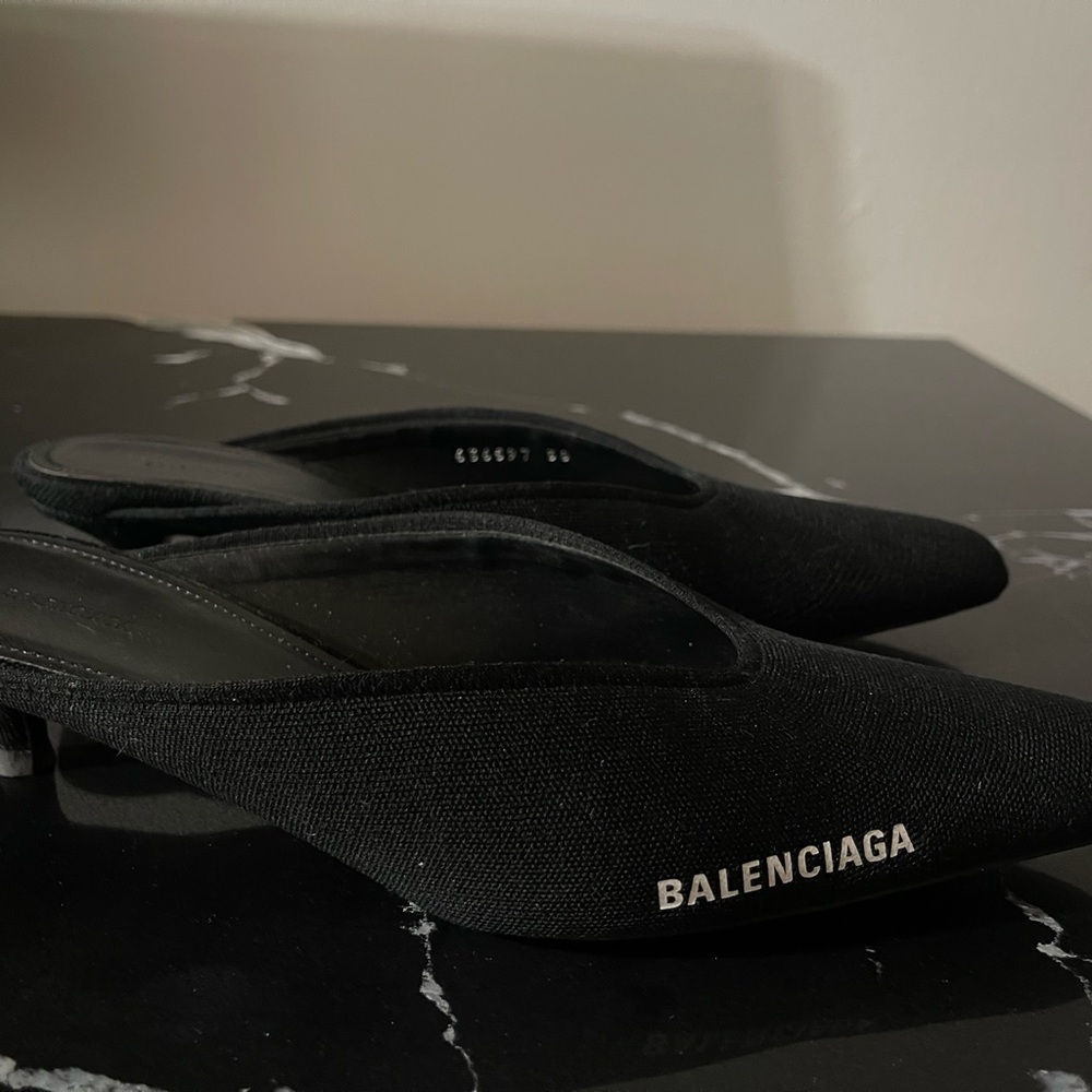 Balenciaga Black Textured Mules